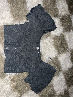URBAN Romantics Black Lace Off-Shoulder Crop Top